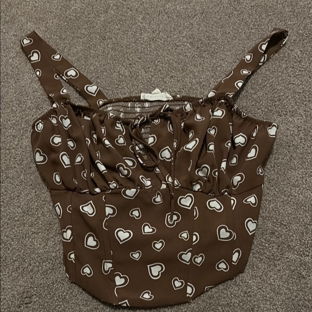 Brown Heart Print Women's Top